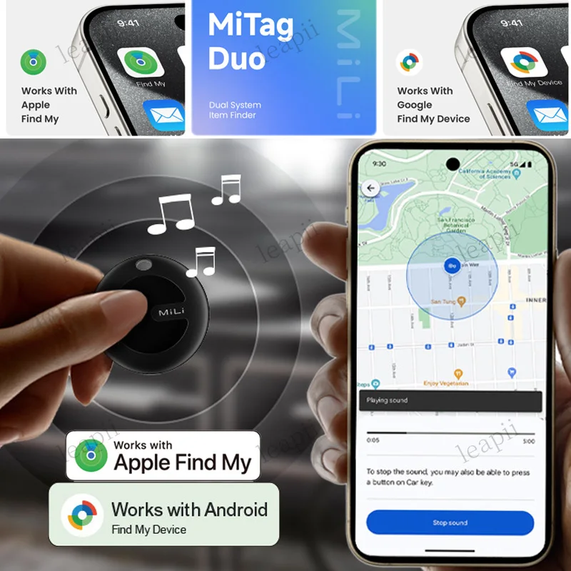 Traceur intelligent MiTag Duo, compatible avec les applications IOS et Google Find Hub, étanche IP67, balise de suivi Bluetooth.