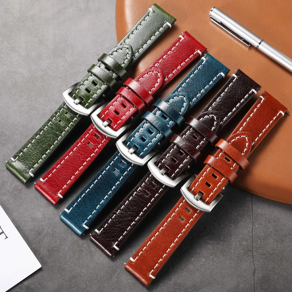 Genuine Leather Watch Strap 20mm 22mm Cowhide Watchband Brown Coffee Wacth Accessories Man Wristband