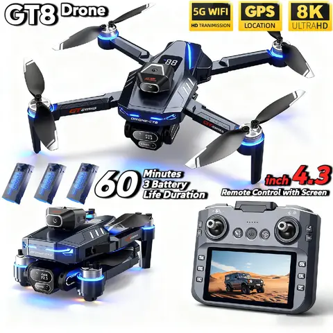 For Genuine GT8 Drone 4K Professional Dual Camera FPV GPS Brushless Motor Optical Flow Hovering Folding Quadcopter 4k 8K RC Dron