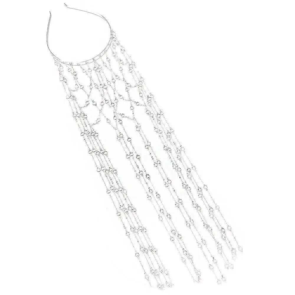 

Mesh Design Head Chain Jewelry Round Rhinestone Long Tassels Tassel Headband Bling Design Metal Tassels Fringe Hairband