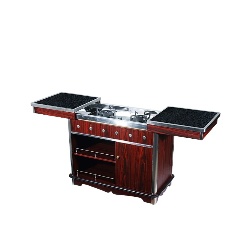 Portable Gas Stove Cooking Cart Mobile Flow Heating Single Head Luxury Mosaic Floor Food Delivery Van