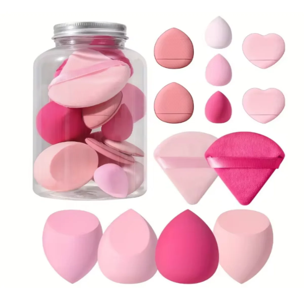 Gesicht Make-up-Tool-Set mit Organizer, große Schönheit Eier Fan Puffs Mini Beauty Eier Daumen Puffs Make-up Schwamm Puffs