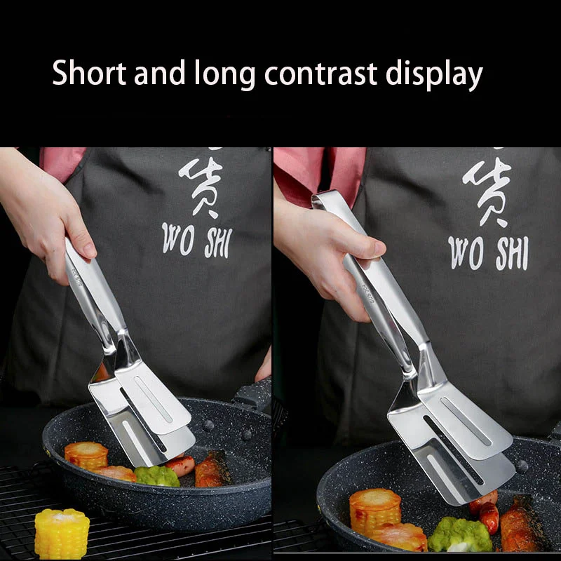 Stainless Steel Double-Sided Shovel Clip Anti-Scald BBq Barbecue Tong Fried Steak Shovel Fried Fish Shovel Vegetable Clamp Tool