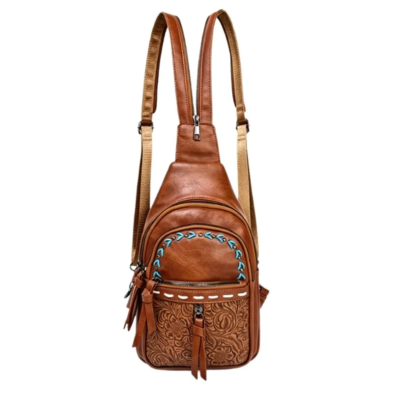 Women Vintage Crossbody Chest Bag Convertible Backpack Portable Casual Outdoor Commuter Sling Bag