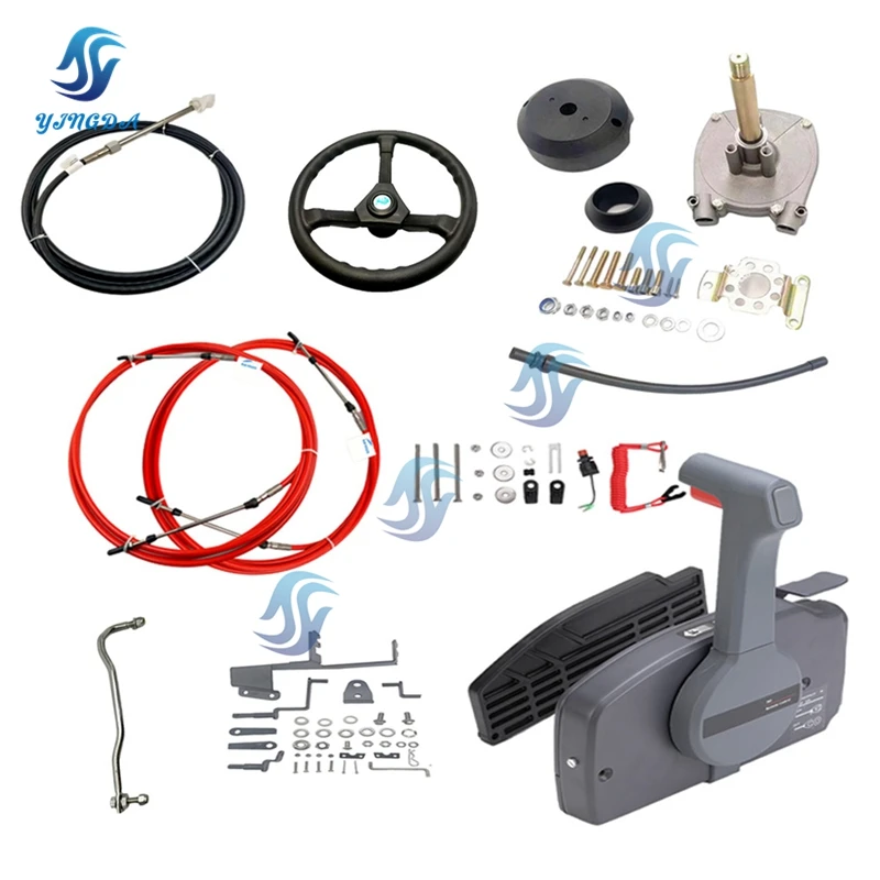 Steering Gear+Steering Wheel+Throttle Cable +Remote Control Box Kit for Yamaha Outboard Motor 2T 15HP Front Operating Fittings