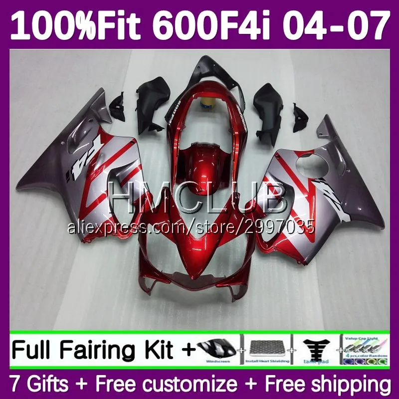 Injection Fairing For HONDA CBR600 CBR 600 F4i 600F4i 49No.101 600CC 2004 2005 2006 2007 CBR600F4i 04 05 06 07 Body grey red