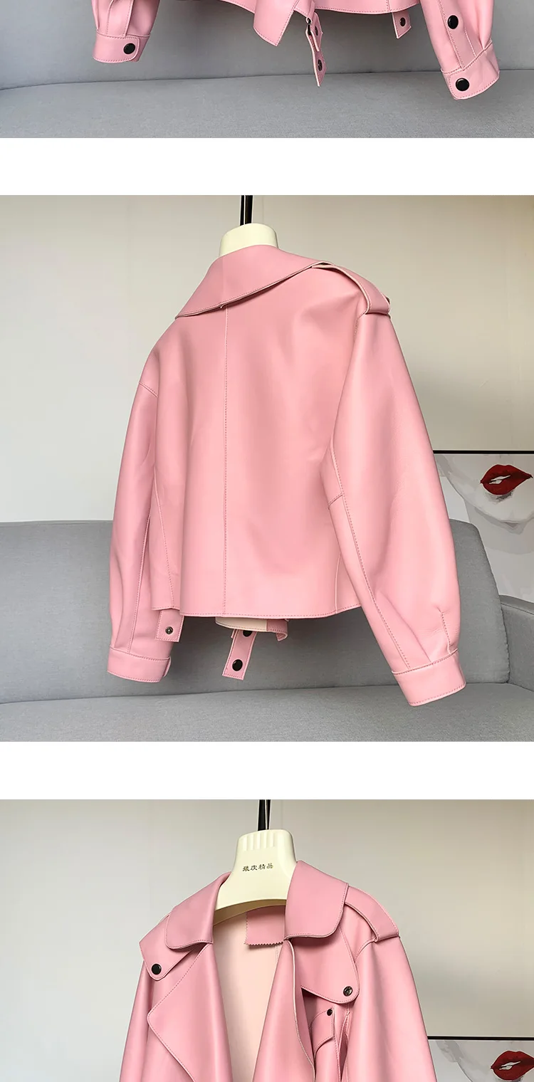 Genuine Sheepskin Leather Biker Jacket - Womens Winter Spring Coat