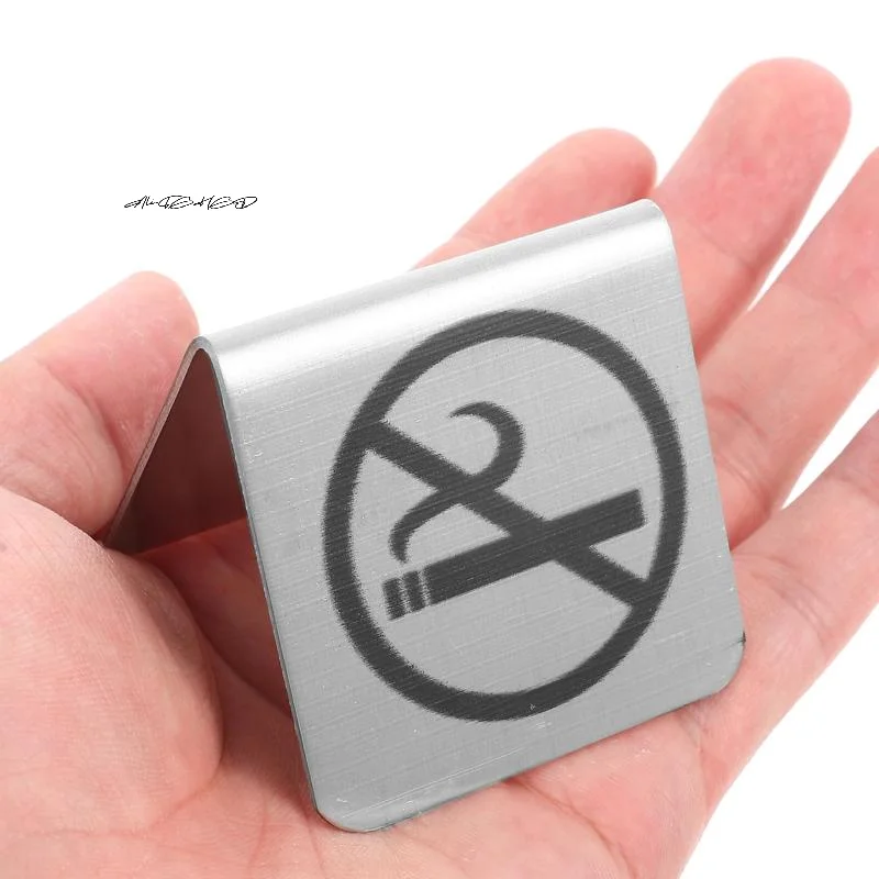 Stainless Steel No Smoking Sign Table Tent for Hotels Restaurants Clubs Offices Hospitals - Non-Smoking Stand