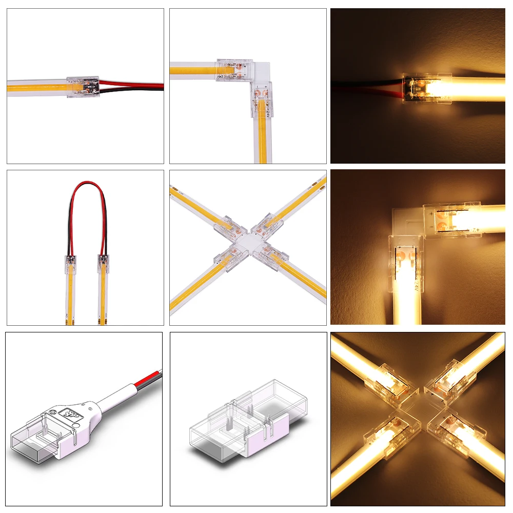 5 قطعة 2pin 3pin 4pin COB LED موصل الشريط L/T/X شكل الزاوية موصلات ل 5 مللي متر/8 مللي متر/10 مللي متر عرض PCB واحد اللون RGB CCT قطاع