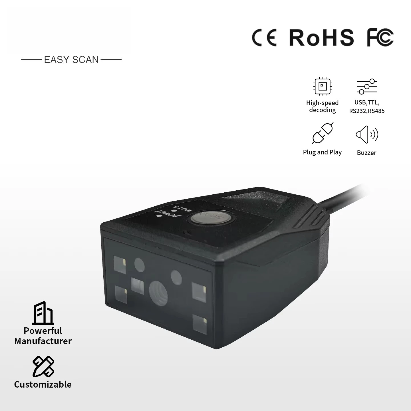 EM430 Image Embedded Barcode Scanner CMOS Fixed Mounted QR Code Engine Module 1D 2D DPM CODE USB TTL UART RS232 RS485 in Stock