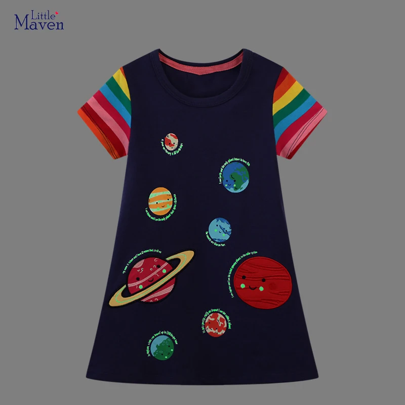 

Little maven Girls Dress Luminous Planetary Universe Noctilucence Clothes 2024 Summer New Elegant Dress for Girl Princess Dress