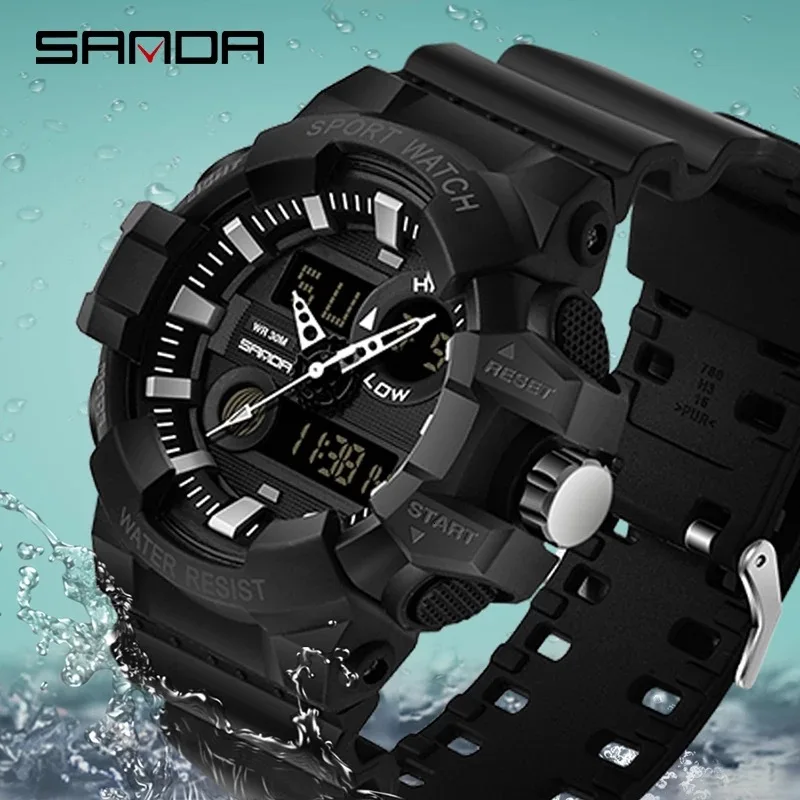 SANDA White Sports Men\'s Watches Top Brand Luxury Military Quartz Watch Waterproof Men Electron Wristwatches relogio masculino