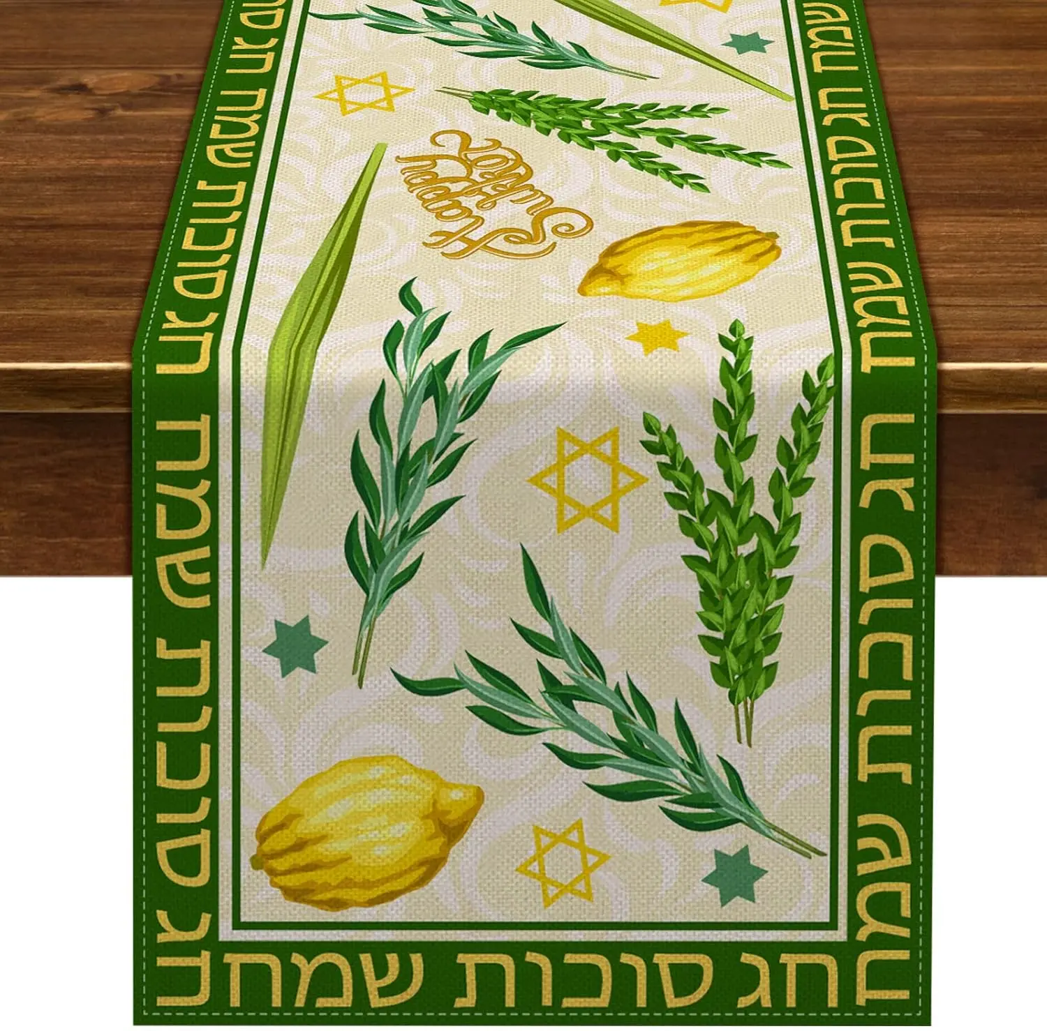 Sukkot Linen Table Runner Sukkah Decorations Reusable Etrog Lulav Jewish Holiday Party Supply Kitchen Dining Room Table Decor