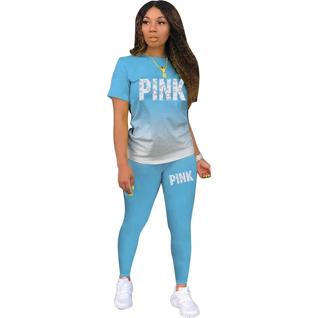 Sommer Frauen Gradienten Trainingsanzüge Brief Gedruckt T-shirt + Jogger Hosen Zwei Stück Sets Mode Lässig Weiblichen Outfits S-3XL