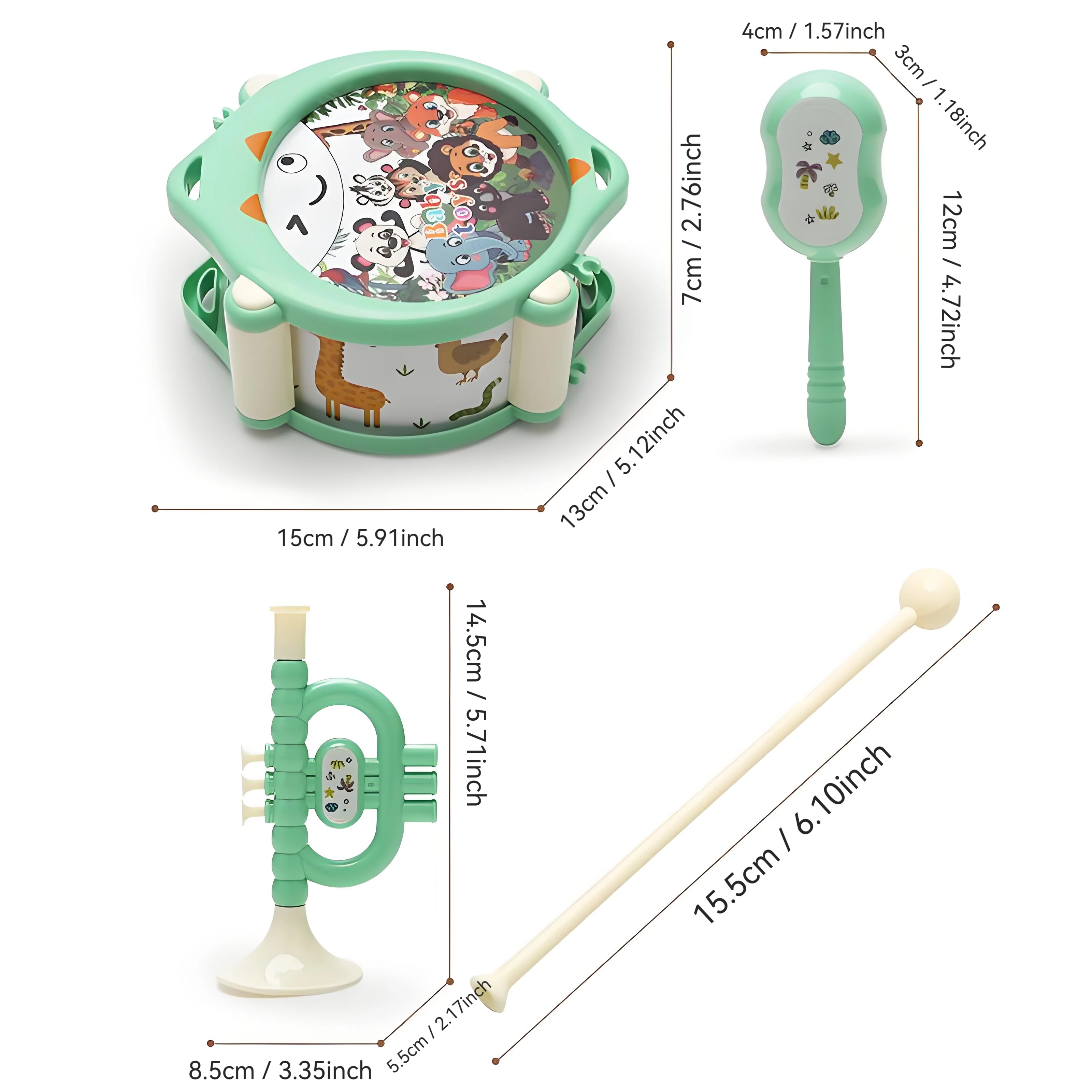 Ensemble de batterie mignon pour enfants, instruments de musique colorés pour les tout-petits et les enfants d'âge préscolaire, conception portable pour un apprentissage et un développement amusants