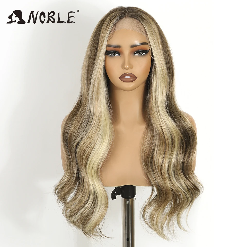 نوبل الاصطناعية الدانتيل شعر مستعار أمامي تأثيري 13X6 الدانتيل شعر مستعار أمامي 26 بوصة الجسم متموج الدانتيل الباروكة للنساء الدانتيل شعر مستعار أمامي أومبير شعر مستعار أشقر