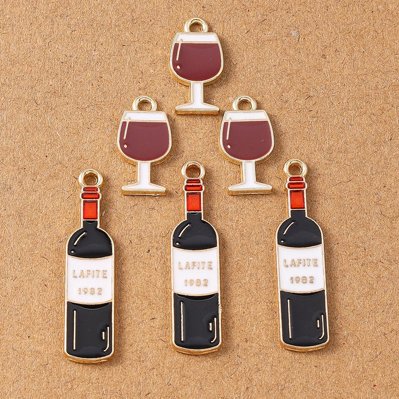 10pcs Cute Enamel Red Wine Bottle Pendant Charms for Jewelry Making Necklace Earrings Handmade Bracelet Accessories Supplies