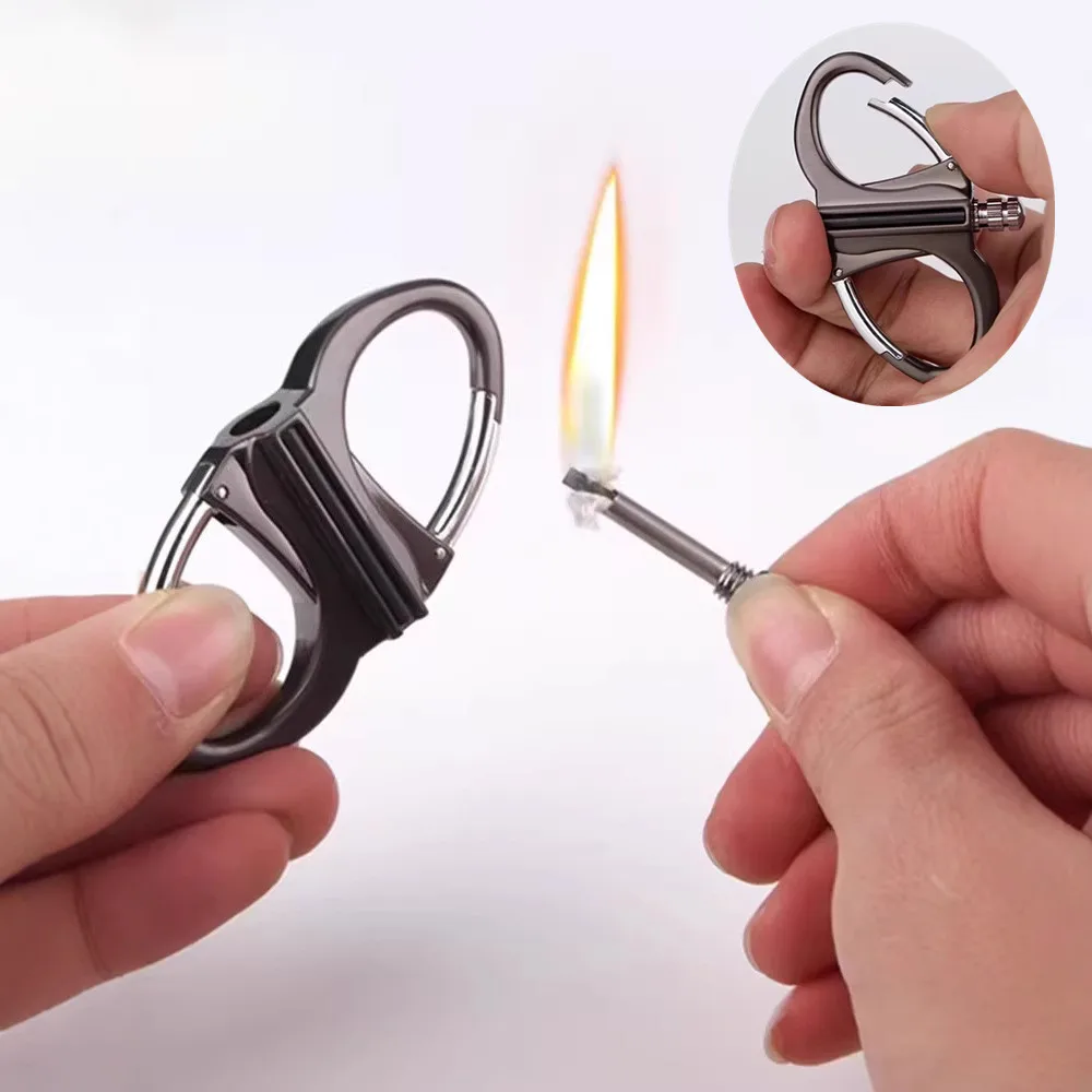 New Multifunctional Keychain Fire Starter with Reusable Portable Windproof Metal Lighter for Camping - No Fuel Included