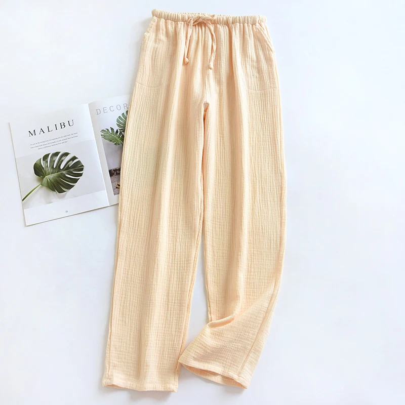 Cotton Sleep Pants Women's Spring Autumn Double Layer Pure Cotton Gauze Long Pants Summer Loose plus Size Home Pants