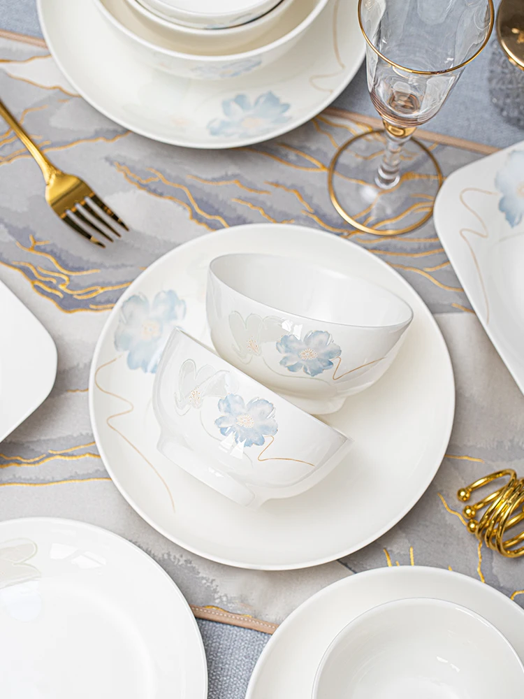 

unxiang Cerc Simple Bowl Plate Set for Home Rice Bowl Moving House Special Beautiful Bowl Diwaer Se Dining Set