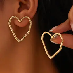 Ingemark Punk Creative Hollow Out Love Heart Stud Earrings for Women Wed Bridal Lovely Gold Color Piercing Earrings Wed Jewelry