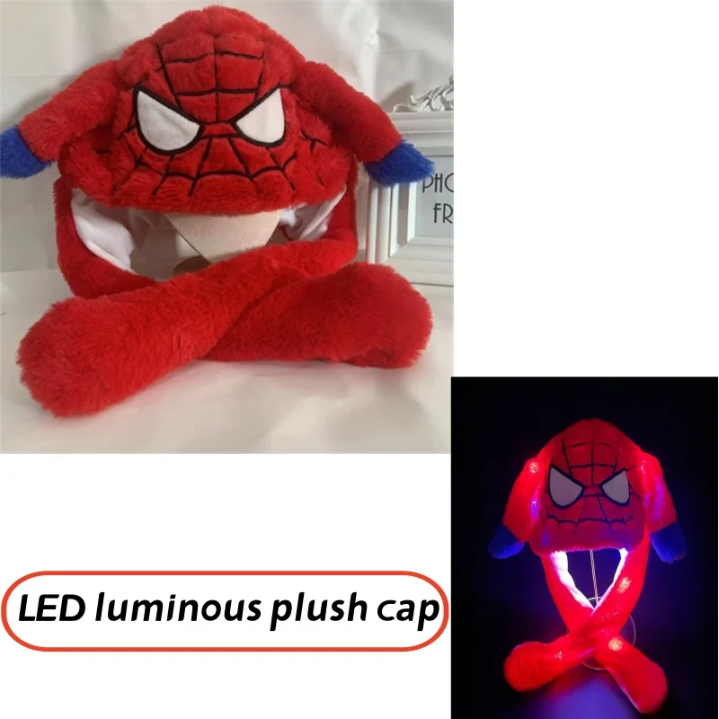 

Светящаяся плюшевая зимняя шапка с движущимися ушками, забавная шапка-подушка, косплей-аксессуар в стиле Marvel Spiderman, подарок на Рождество