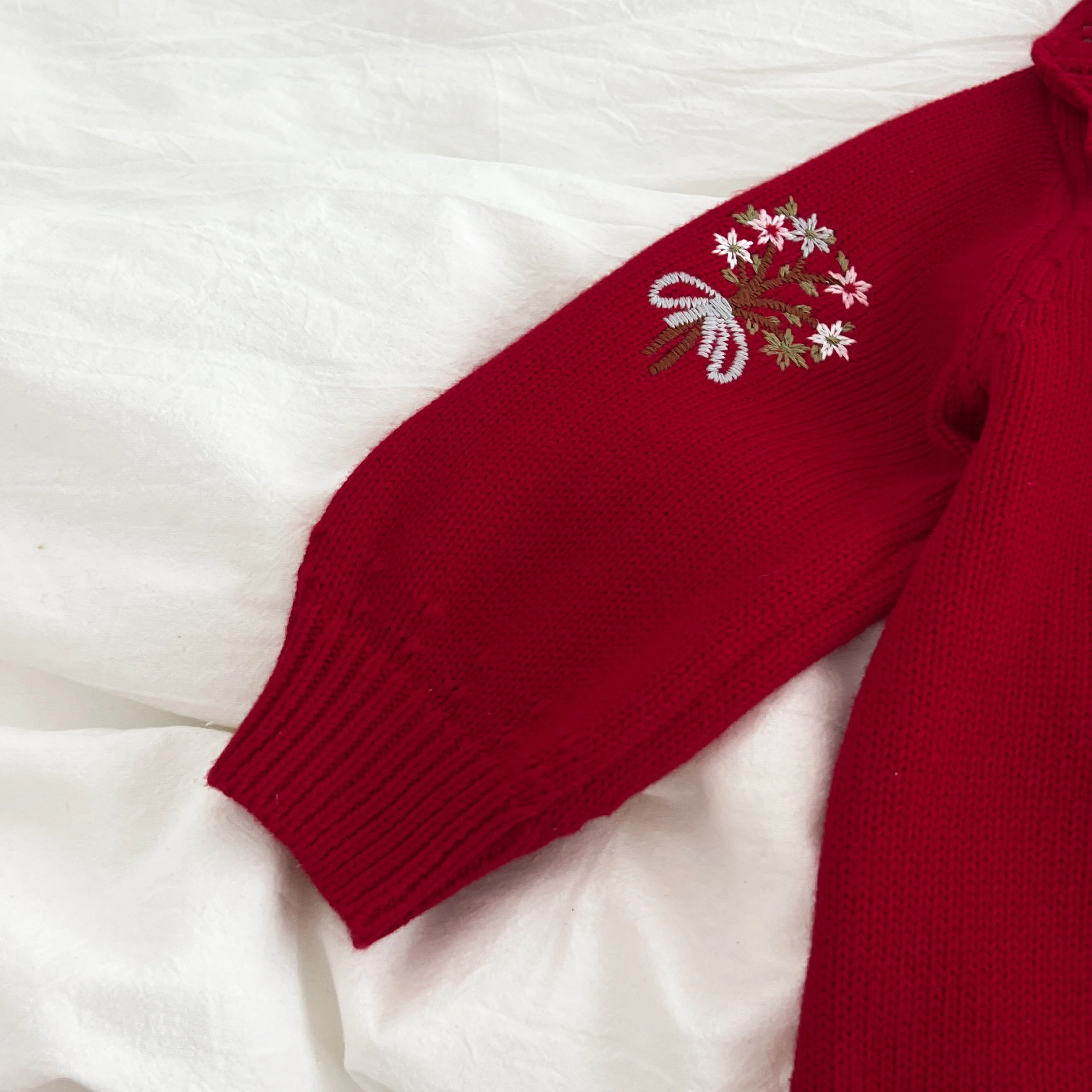 Weihnachten Stickerei Floral Baby Mädchen Pullover Strampler Neugeborenen Lange Ärmel Stricken Kleidung Prinzessin Strickwaren Winter Herbst Overall ﻿ – Detail 6