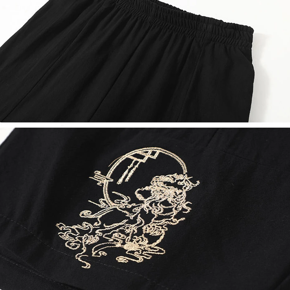 Men's Sets Summer Vintage Embroidery Suits 10XL 11XL Plus Size Summer T-shirt Calf-length Pants Male Big Size Suits