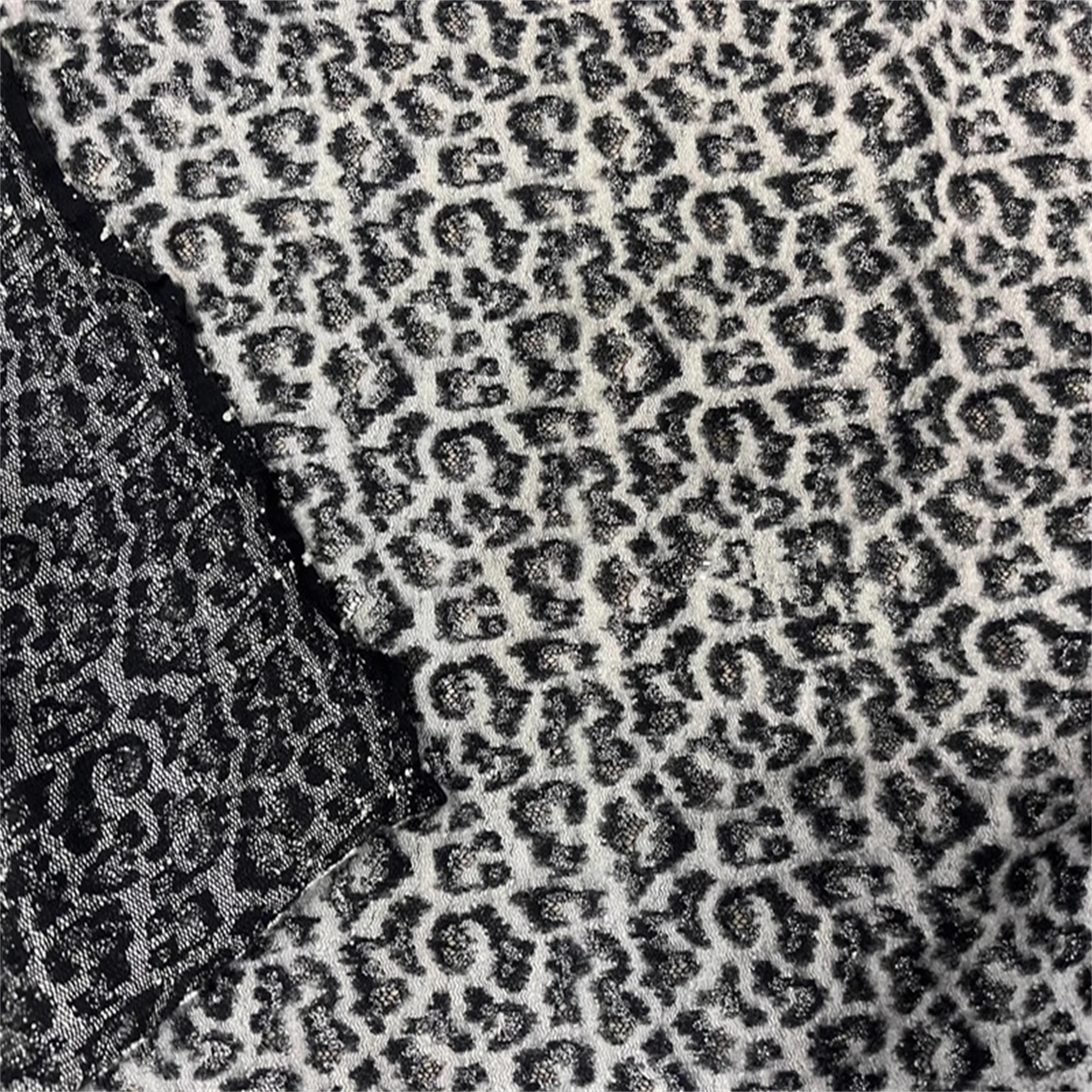 Hanging gray white woven bright silk leopard print fabric,hollow knitted lace composite elastic fabric,skirt fabric