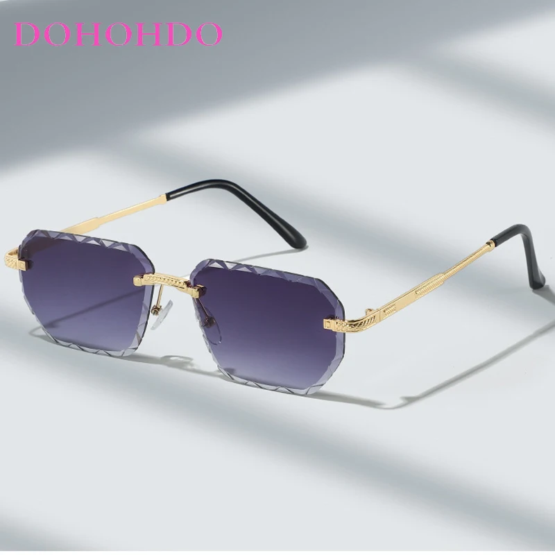 

Trendy Rimless Square Sunglasses Women Men Cut Edge Sun Glasses Designer Retro Frameless Shade Eyewear UV400 Oculos De Sol Gafas