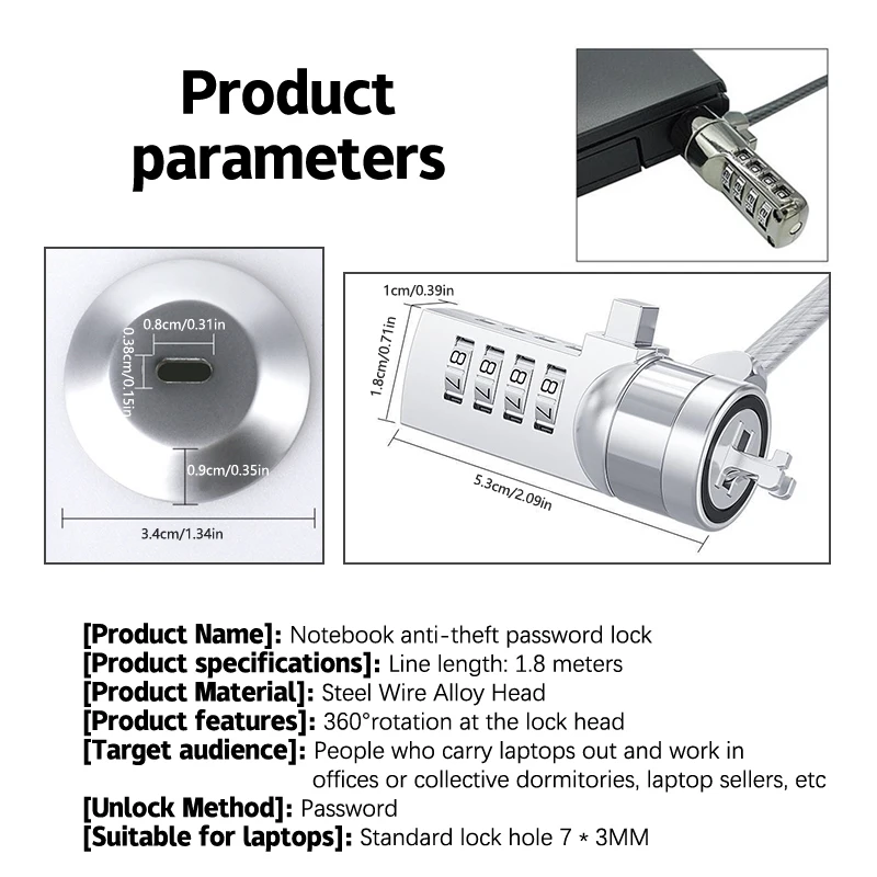 

Замок для ноутбука, компьютера, планшета, USB-замок с клиновидным креплением, универсальный противоугонный тросовый замок с паролем и ключом