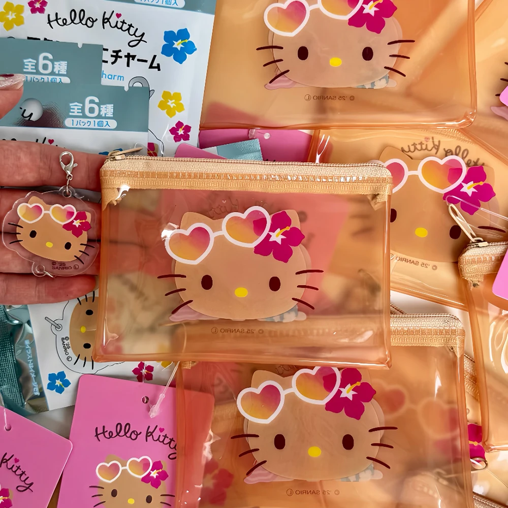 Genuine Sanrio Hello Kitty Storage Bag Wallet Cute Black-skinned Kt Cat Transparent Waterproof Portable Card Pouch Girls Gifts view 2
