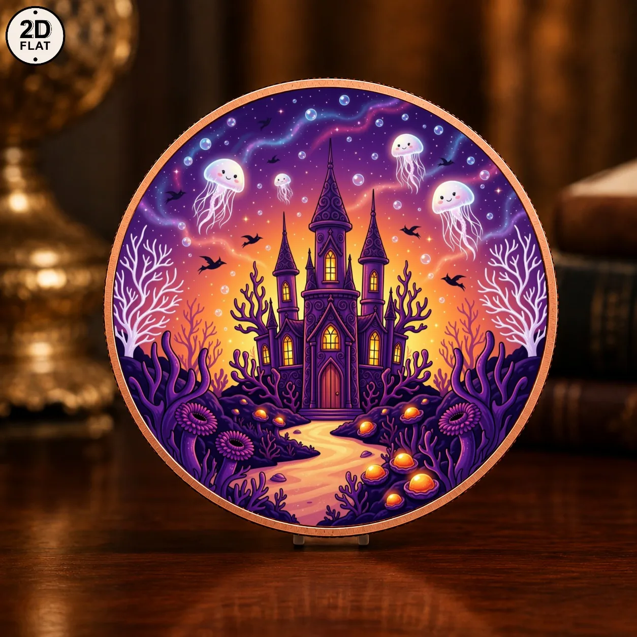 1pc 1oz .999 Fine Copper Underwater Castle Challenge Coin Jellyfish Coral Ocean Commemorative Coin Gift for Dark Fantasy Lovers