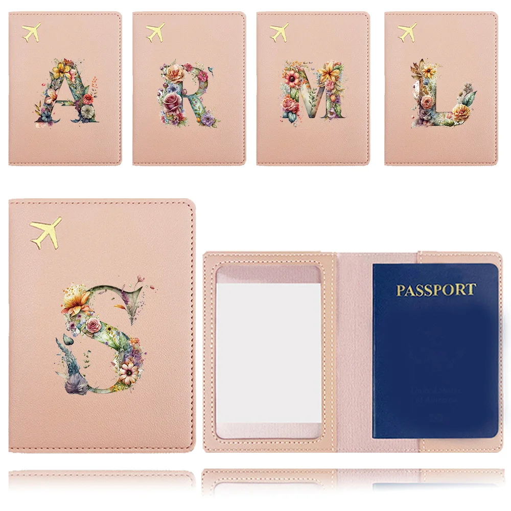 

Travel Passport Case Pocket Pu Passport Cover Potable Business Passport Clip Bank Card Organizer Cover Floral Letter Pattern