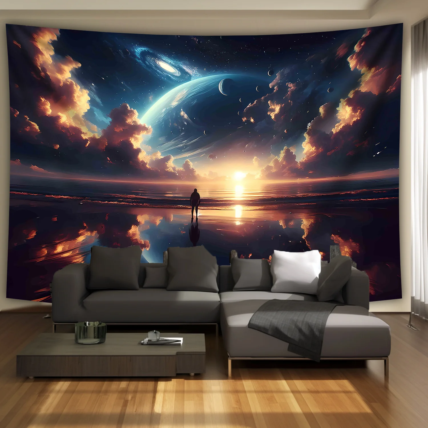 Epic Cosmic Galaxy Tapestry Space Nebula Planets Universe Sci-Fi Art Wall Hanging Decoration for Living Room Bedroom Decor