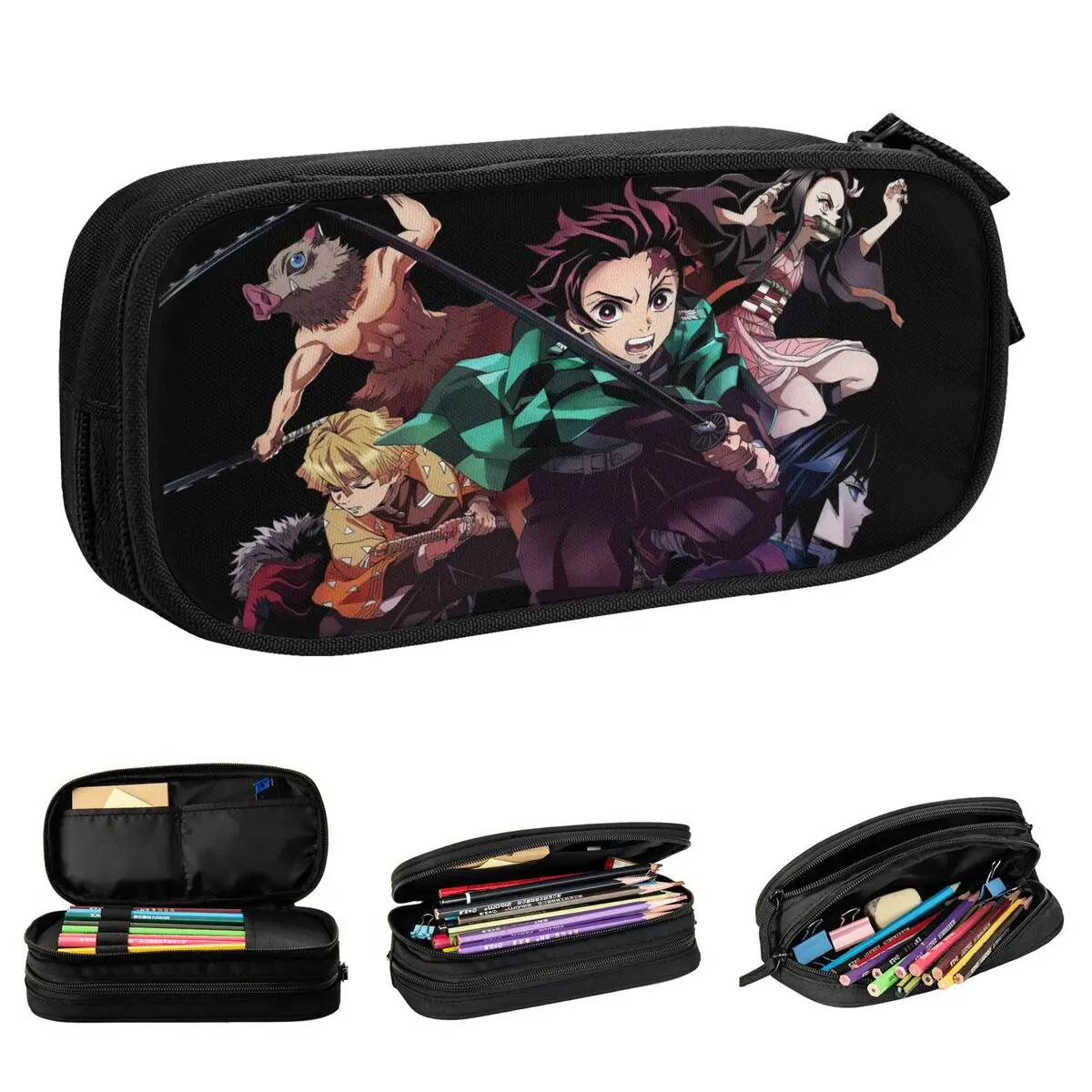 Demon Slayers-estuches de lápices de Anime japonés para niños, bolsas de gran capacidad para estudiantes, regalos escolares, accesorios