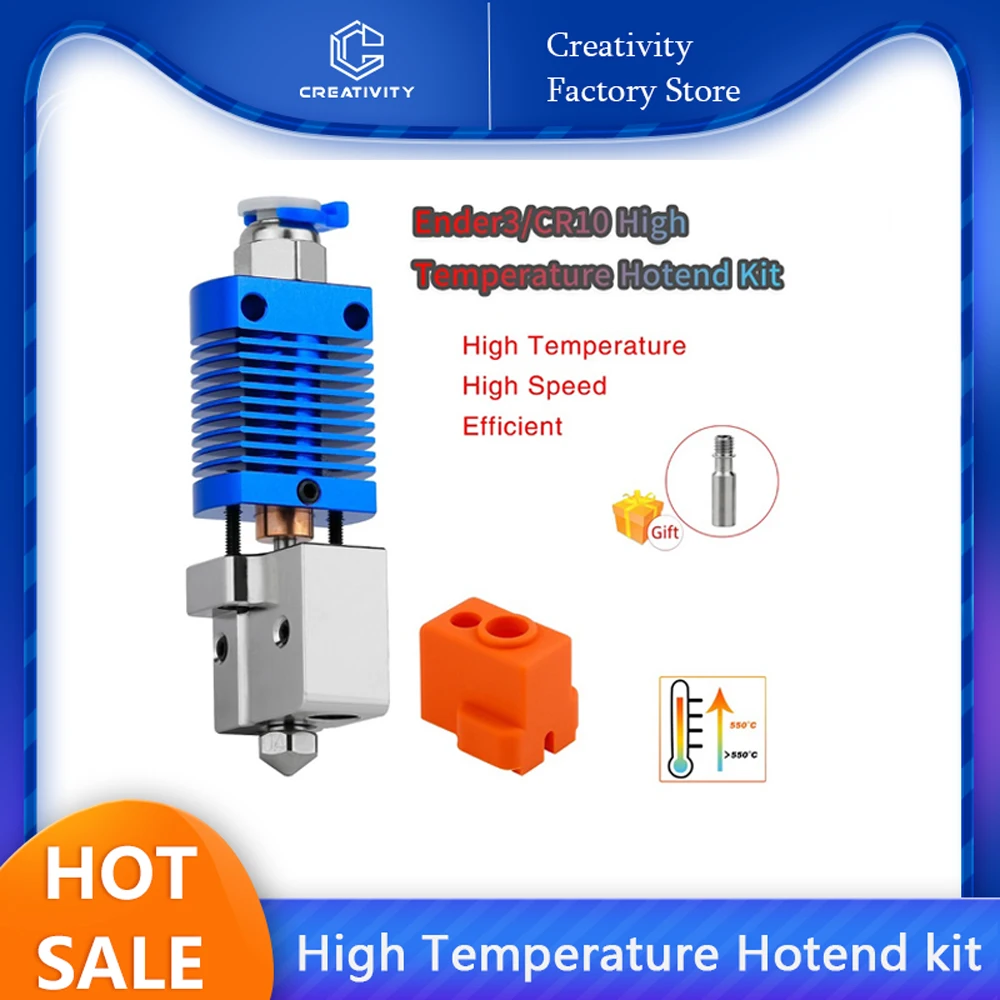 Ender3/Ender 3V2/CR10 High Temperature 550℃ Hotend Kit Copper Plated Volcano Nozzle Heated Block Bimetal Throat Hotend Kit