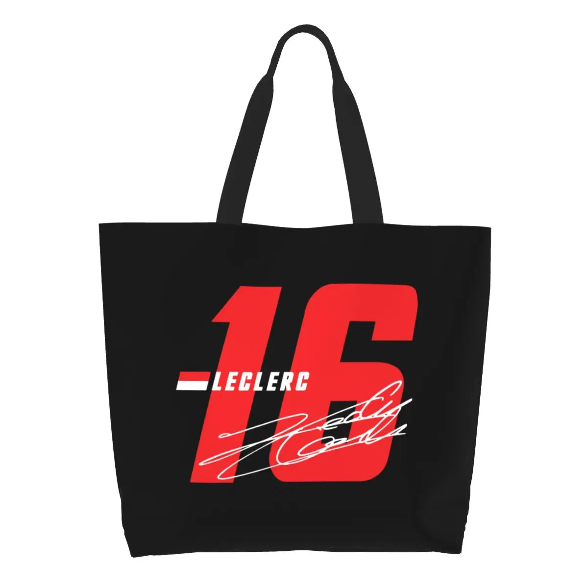 Recycling Charles Leclerc 16 Signature Number Shopping Bag Women Canvas Shoulder Tote Bag Washable Grocery Shopper Bags