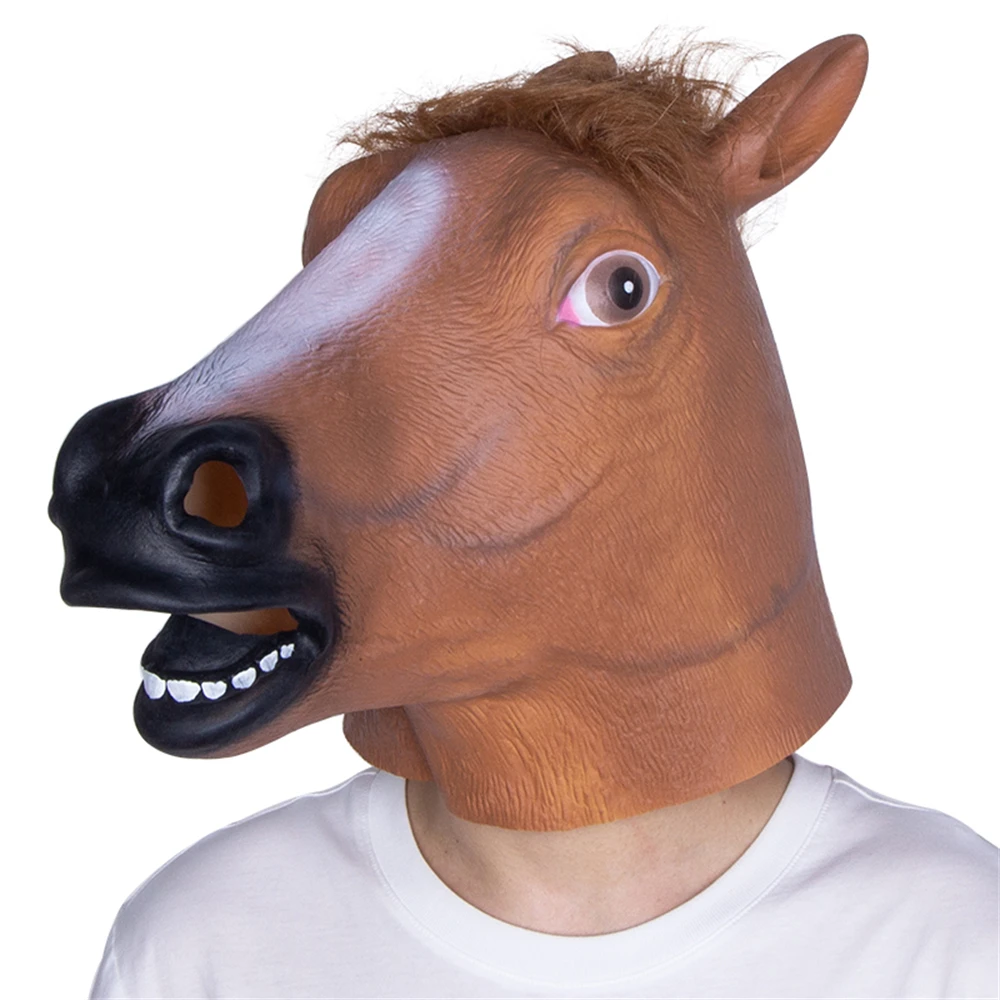 Animal Mask Funny Brown Horse Head White Unicorn Mask Kids Party Halloween Masquerade Latex Full Face Cover