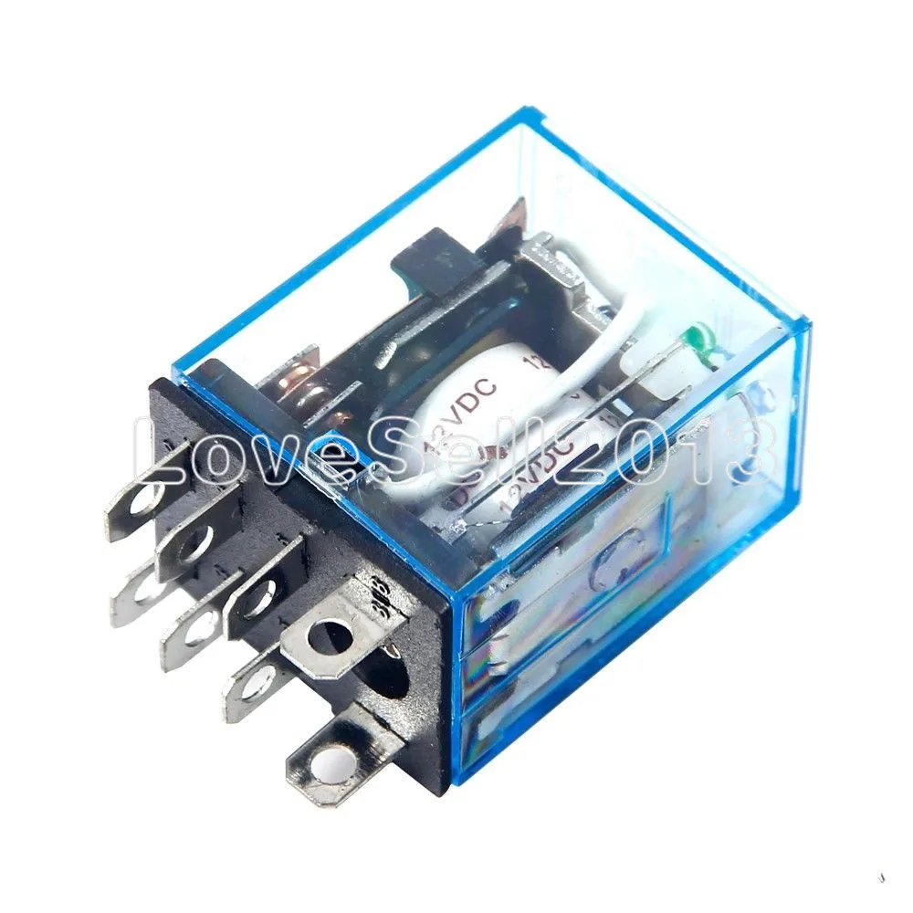 รีเลย์ขดลวด10A ไฟฟ้ากระแสตรง12โวลต์ LY2NJ โมดูลรีเลย์ขนาดเล็ก DPDT สัญญาณไฟ LED 8ขา