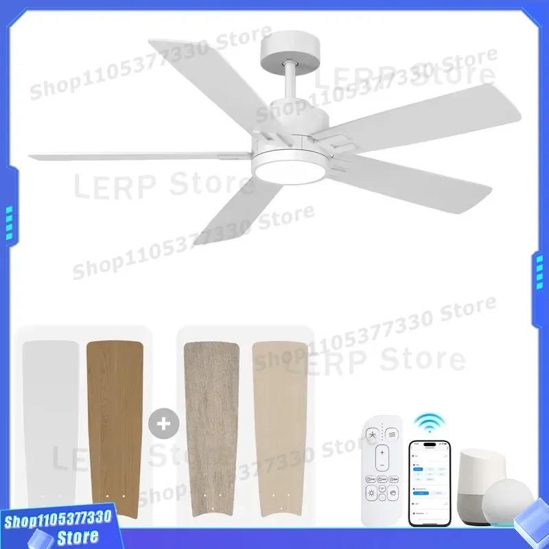 52 Inch Smart Ceiling Fan With LED Light DC Motor WiFi App Control 5 Blades Reversible Wind For Home Living Room Modern Decor