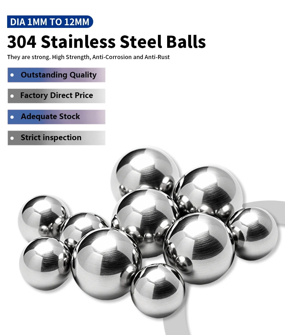 304 Edelstahlkugel Durchmesser 2mm-12mm / 1/8" 5/32" 3/16" 1/4" 5/16" 3/8" 1/2" Präzisions-Vollkugel für Lager, runde Kugel – Detail 1