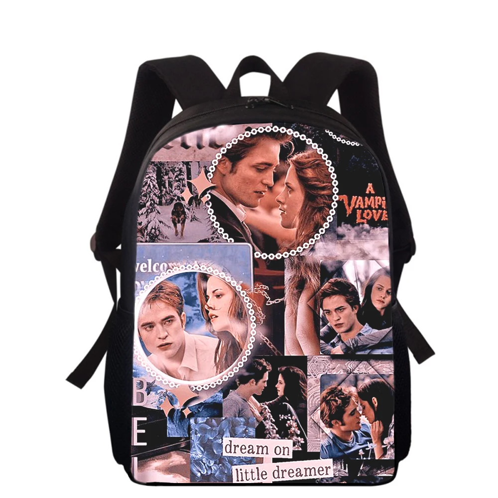 Mochila 3D Print para crianças, sacos de livros escolares para meninos e meninas, The twilight Saga, vampiro, sacos escolares primários, estudantes, 16"