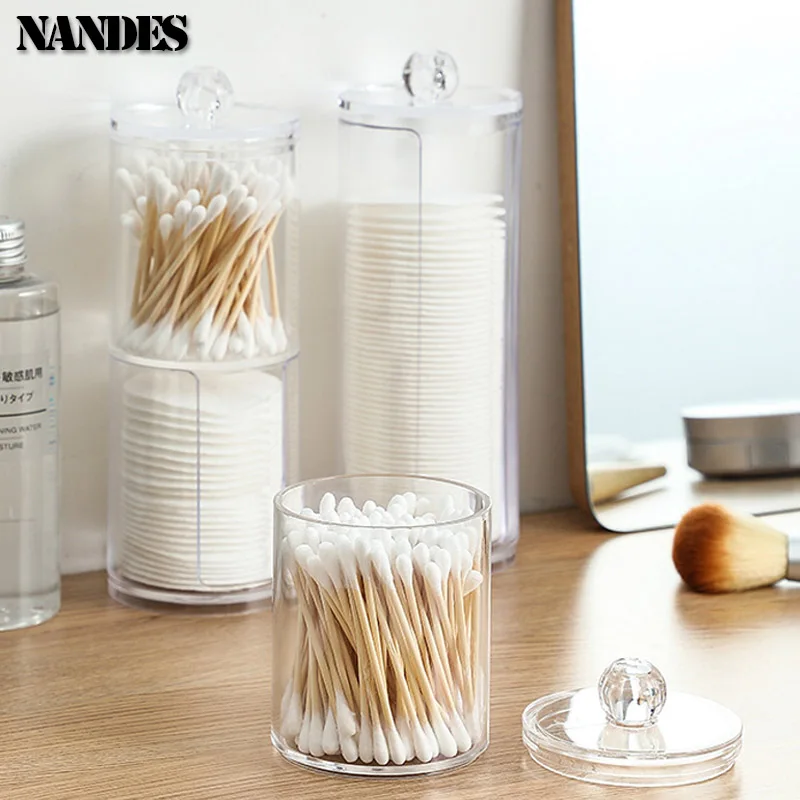 Acrylic Storage Box Cotton Swab Storage Box Bathroom Jar Makeup Jewelry Empty Container With Transparent Lid Jar Home Storage