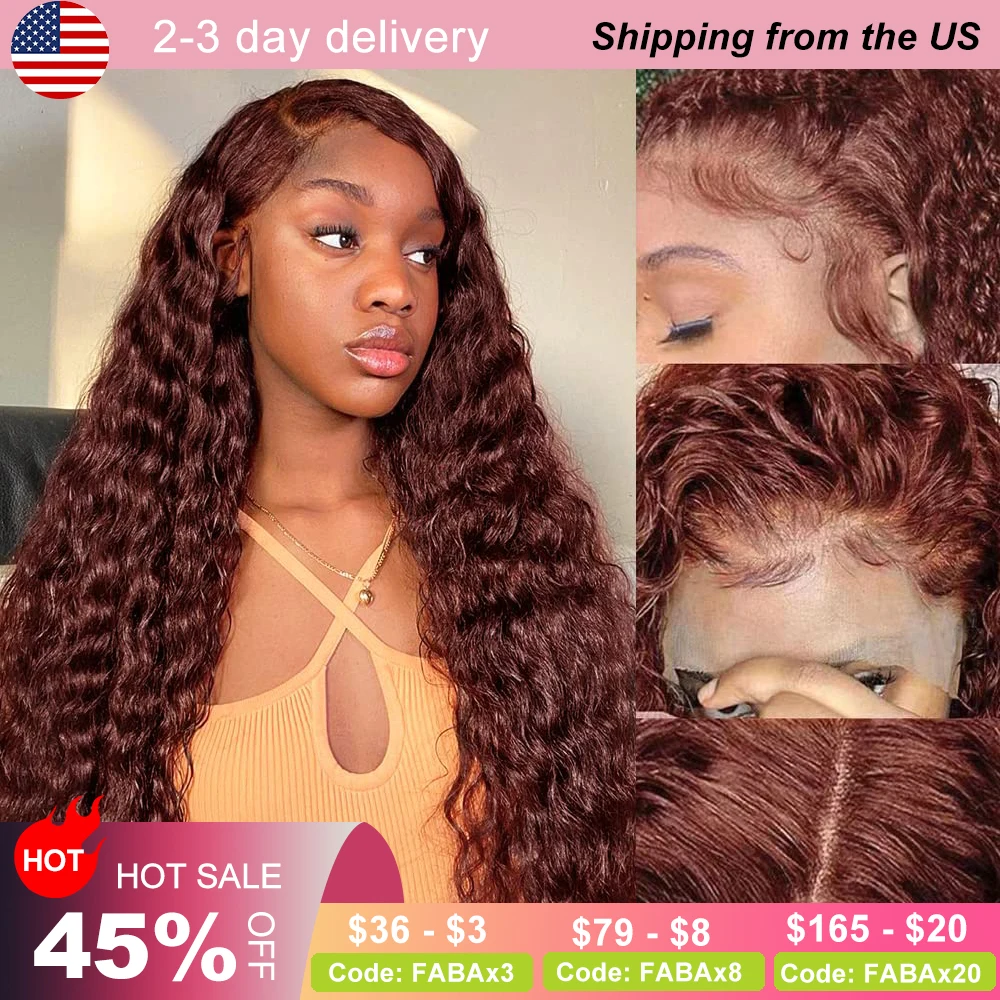 

Reddish Brown Curly Lace Front Wigs Human Hair #33 Reddish Brown Deep Wave 13x4 HD Lace Frontal Wig With Baby Hair 180% Density