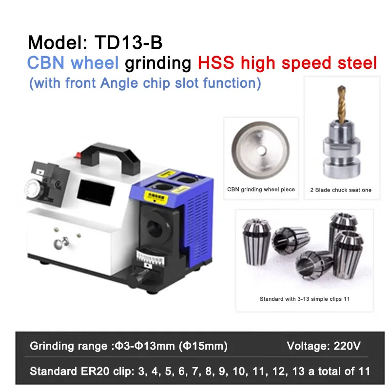 Máquina de Afiação de Brocas TD13-B, Esmerilhadeira de Mesa Multifuncional, Ferramentas Elétricas com Disco de Diamante CBN/SDC para Carpintaria em Ma
