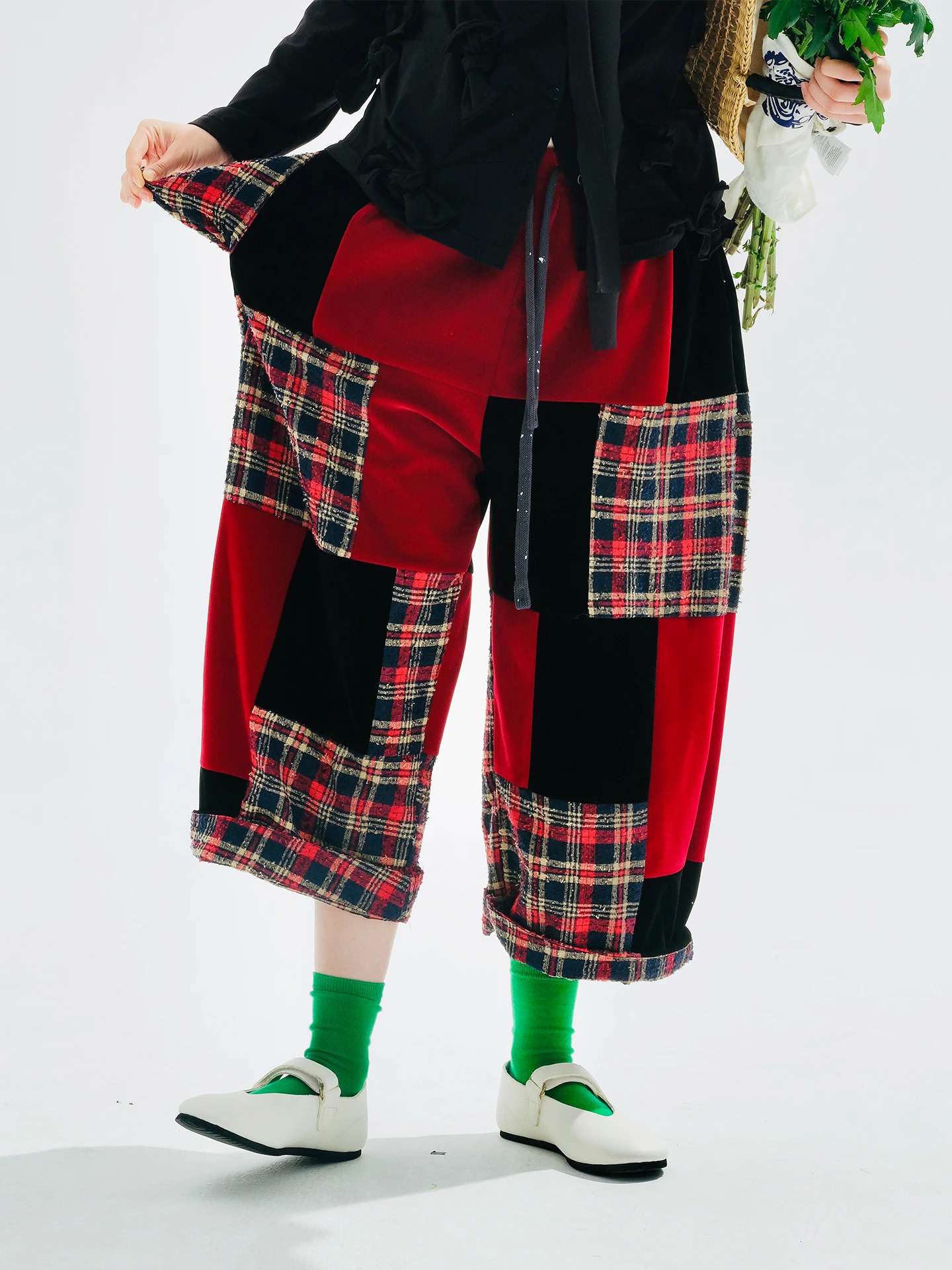 

Color - Block Patchwork Wide - Leg Pants Retro And Unique Design For Daily Wearing Eye - Catching And Fashionable 255125