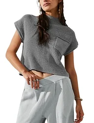 Solid Color Loose Vest Sweater with Pockets, Women's Spring and Summer Fashion Sleeveless Screw Thread Casual Pullover Sweater