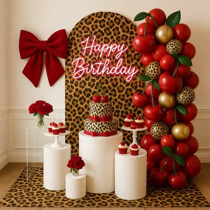 Mehofond Custom 2-Sided Leopard Print Jungle Safari Wedding Bridal Shower Birthday Cover Chiara Arch Background Decor Backdrop