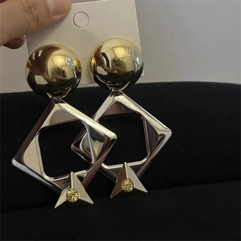 XIALUOKE European American Style Hollow Glossy Metal Square Geometric Large Earrings For Women Girls Fashion Party Jewelry